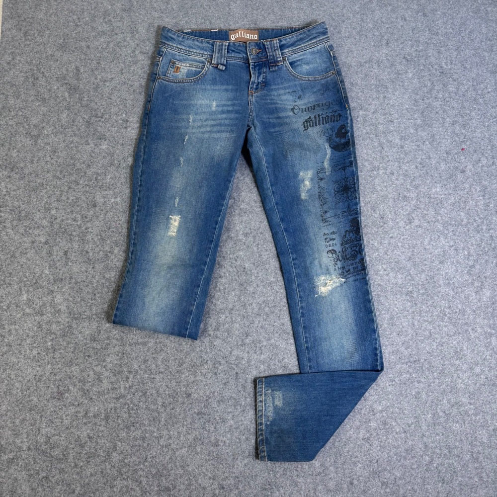 Galliano Y2K Blue Distressed Low Rise Newspaper Jeans IT 43 US 29